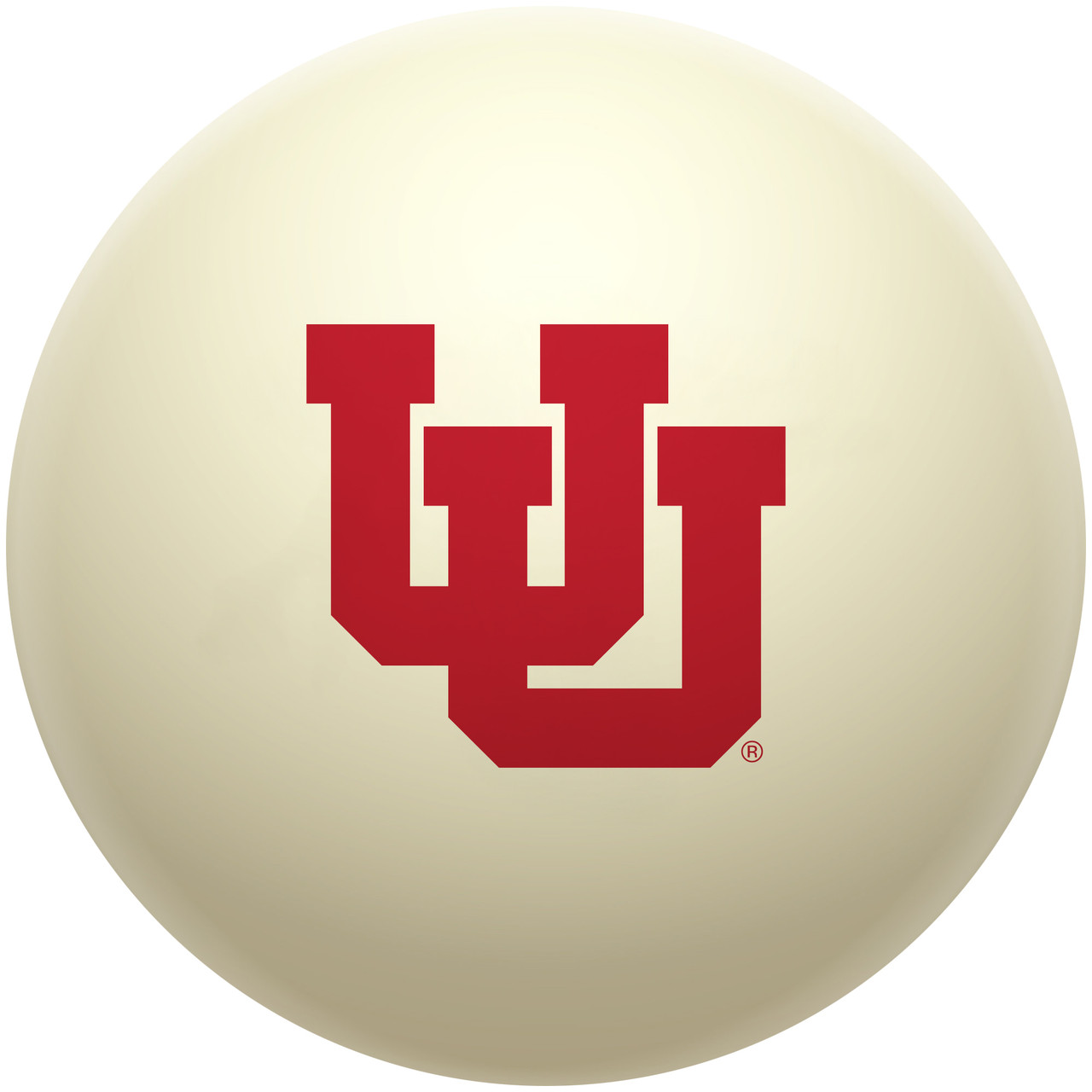 Utah Utes cue ball featuring the bold red interlocking UU logo on a classic ivory-colored billiard ball, displayed individually on a white background.