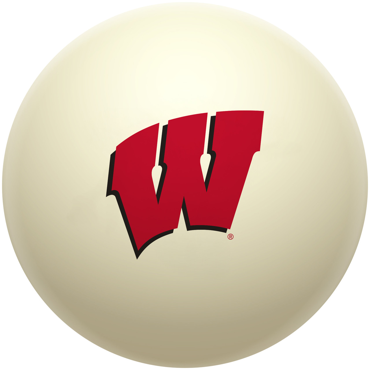Wisconsin Badgers cue ball featuring the iconic red Motion W logo with black detailing on a classic ivory-colored billiard ball, displayed individually on a white background.