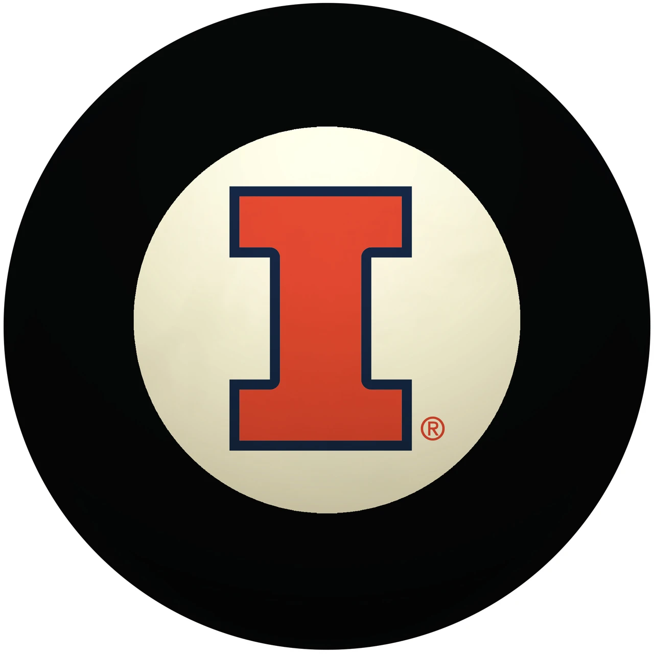 Illinois Fighting Illini Eight Ball featuring the orange and navy Block I logo centered inside the traditional white circle of a classic black billiard Eight Ball on a white background.