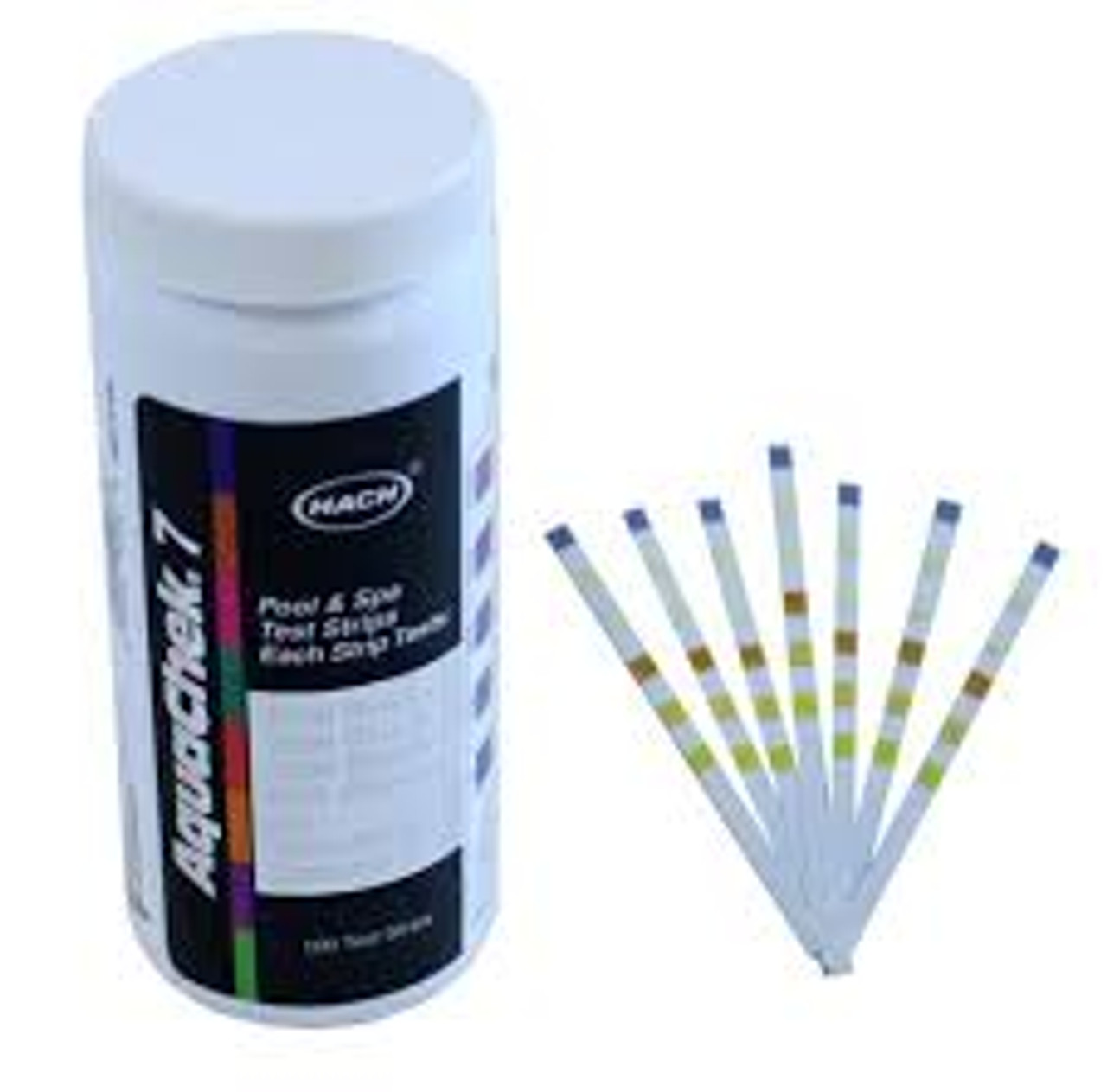 7-Way, test, Strips, kit, swimming pool, Free Chlorine, Total Chlorine, Bromine, Total Hardness, Total Alkalinity, pH,  Cyanuric Acid, AquaChek  , 551236, aquachek, hach, 190944012365