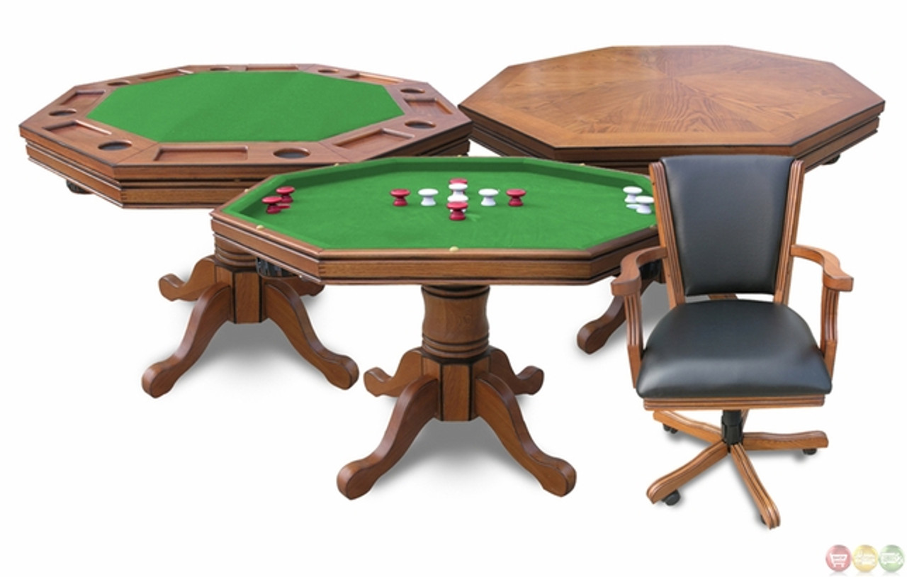 NG2351, Kingston, Oak, 3-in-1, Poker, bumper, dining, Table, 4, Arm Chairs, FREE SHIPPING, Hathaway, Blue Wave