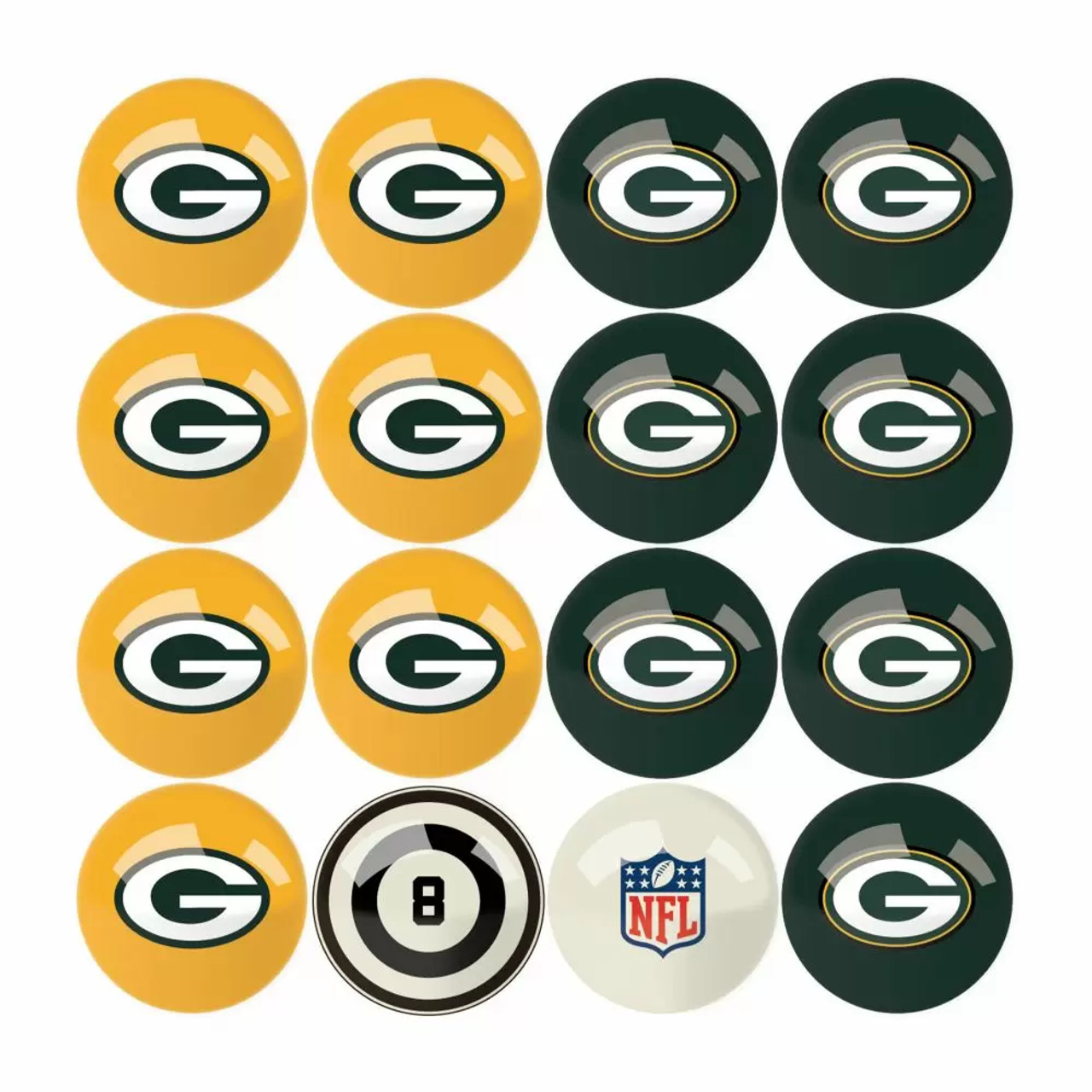 626-1001, GB, Green Bay, Packers, Pool, Billiard, Balls, Numbered, Free Shipping, nine ball, eight ball