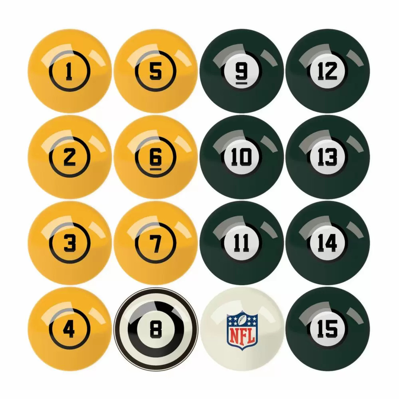 626-1001, GB, Green Bay, Packers, Pool, Billiard, Balls, Numbered, Free Shipping, nine ball, eight ball