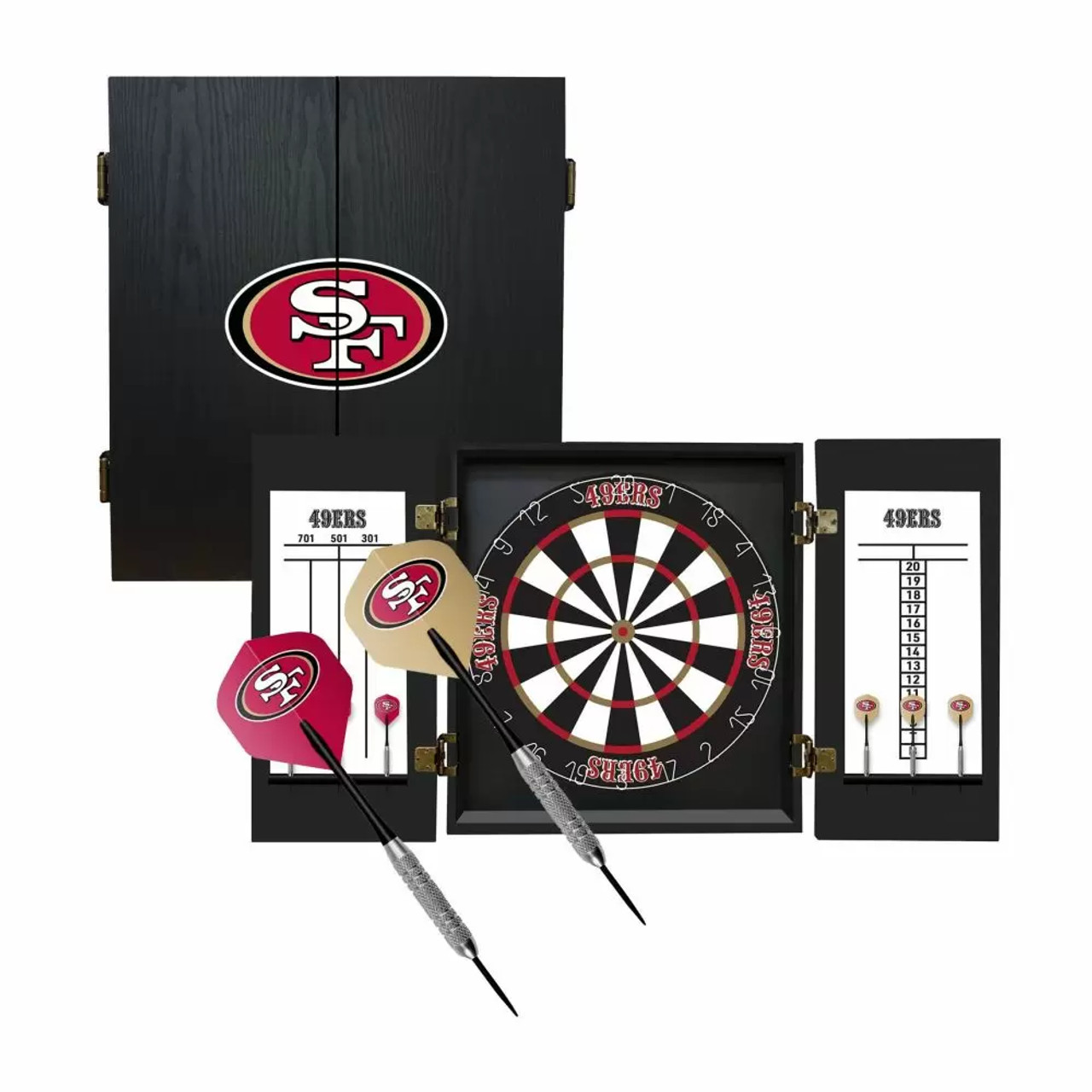 624-1005, SF, San Francisco, 49ers,, Fan's Choice, Dartboard, Cabinet, Darts, Flights, Set, FREE SHIPPING,