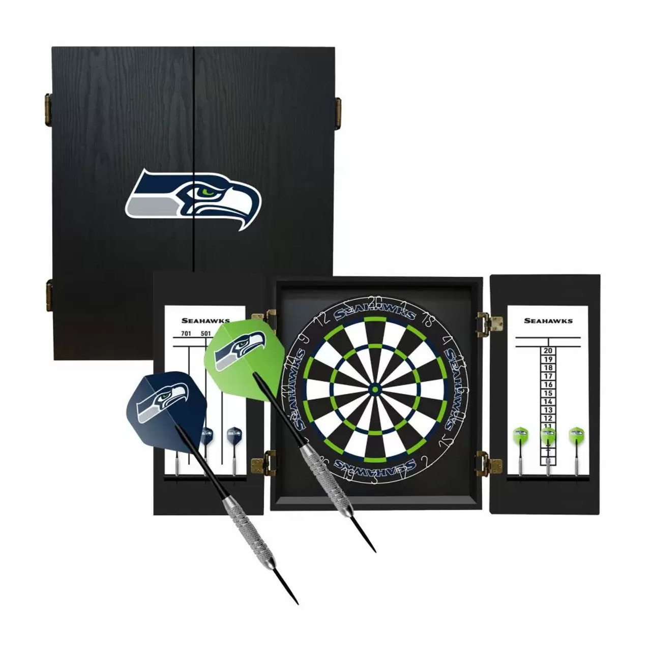 624-1024, Seattle, Seahawks, Fan's Choice, Dartboard, Cabinet, Darts, Flights, Set, FREE SHIPPING, NFL, Imperial, 720801912837