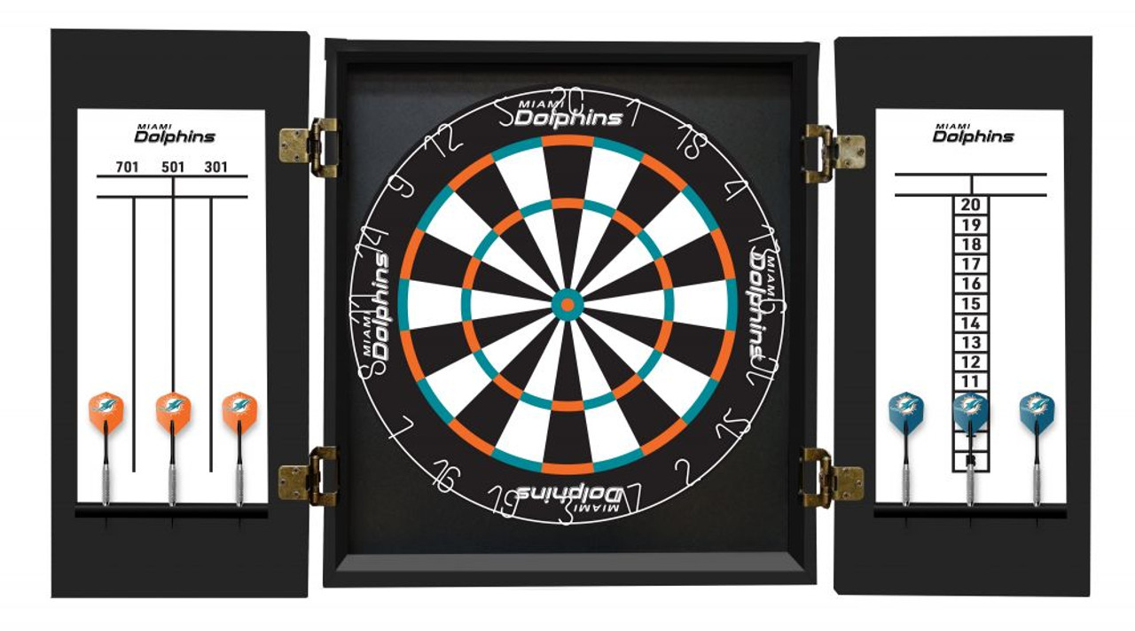 624-1008, Mia, Miami, Dolphins, NFL, Fan's Choice, DartBoard, Dart, Board, Cabinet, Darts, Logo, Imperial, 720801914541