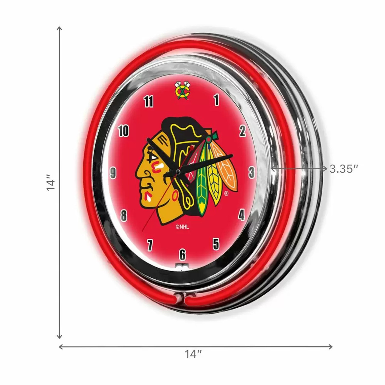 655-4002, Chicago, Blackhawks, 14", Neon, Clock, NHL, Imperial, Logo, FREE SHIPPING,