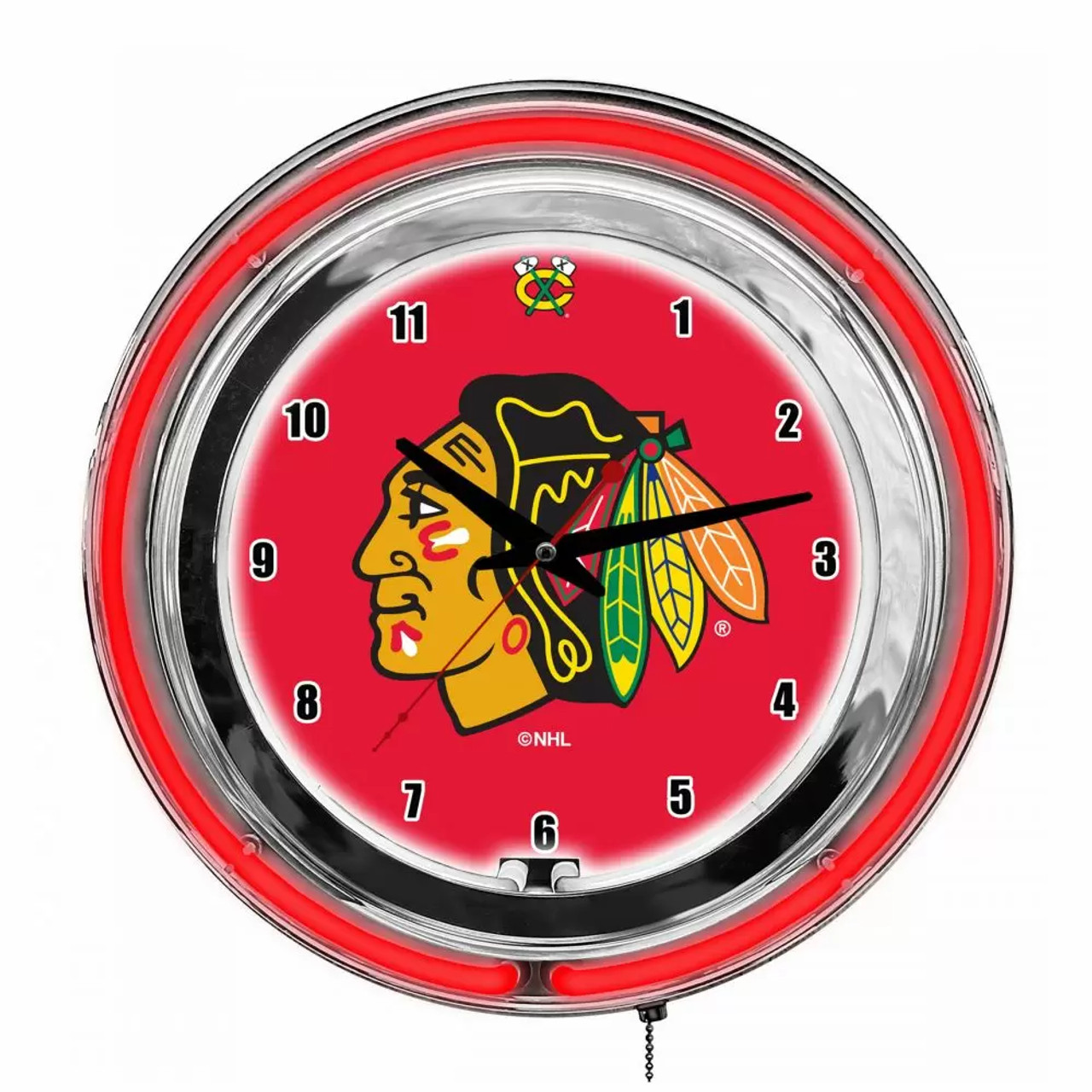 655-4002, Chicago, Blackhawks, 14", Neon, Clock, NHL, Imperial, Logo, FREE SHIPPING,