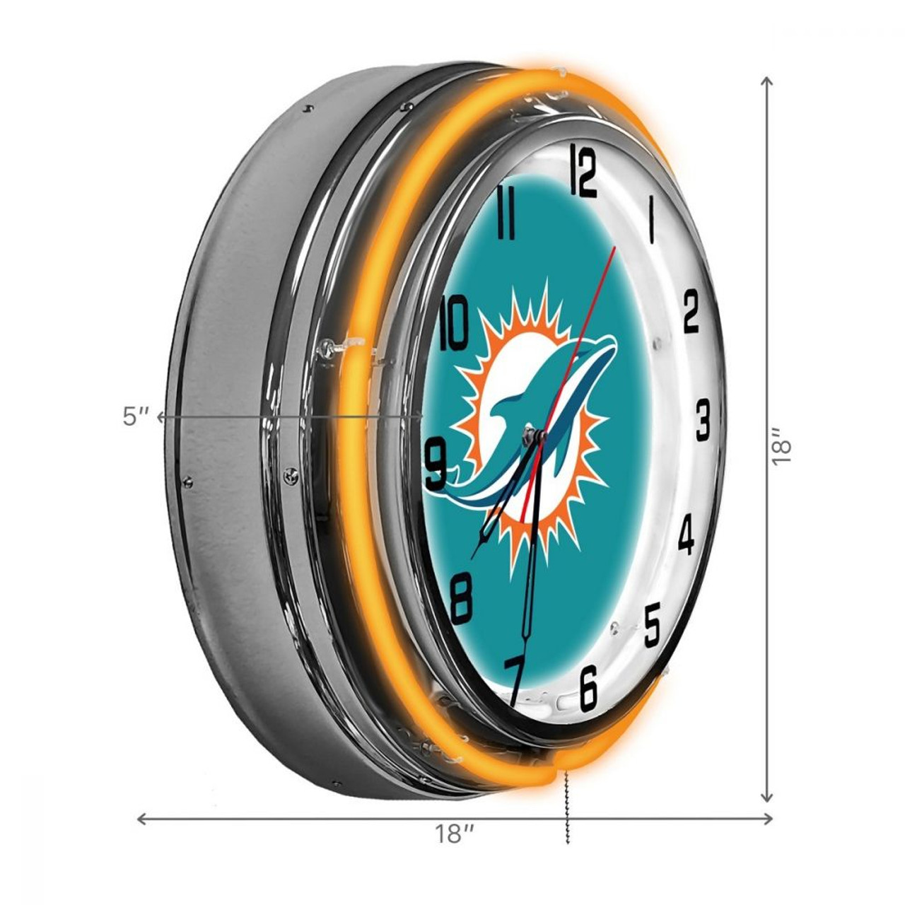 656-1008, Miami, Dolphins, 18", Neon, Clock, NFL, Imperial, Logo, FREE SHIPPING