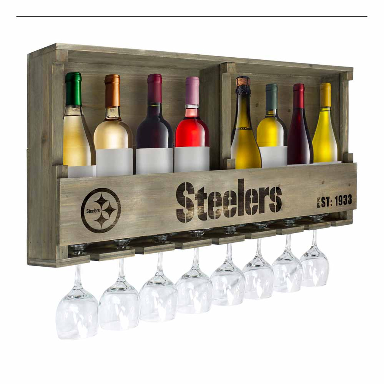 627-1004, 720801000435, Pittsburgh, Steelers, Reclaimed, Wood, Bar, Hanging, Back Bar, Shelf, NFL