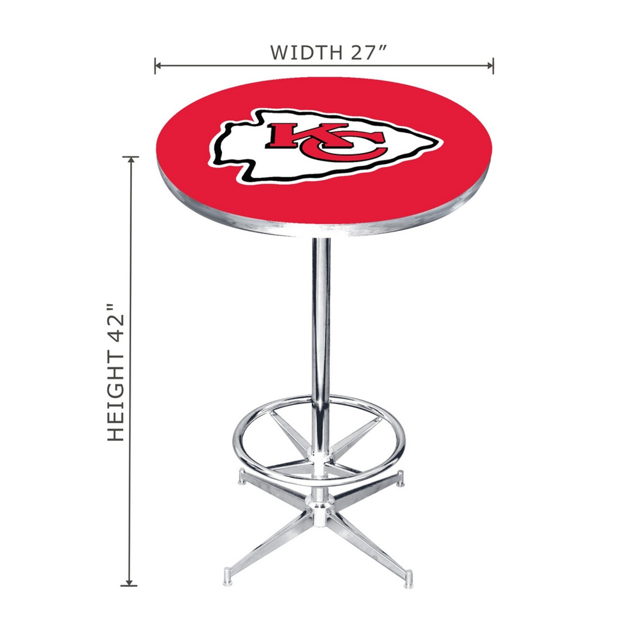 84-3006, KC, Kansas City, Chiefs, 27", Chrome, Pub Table, FREE SHIPING, Logo, NFL, Imperial