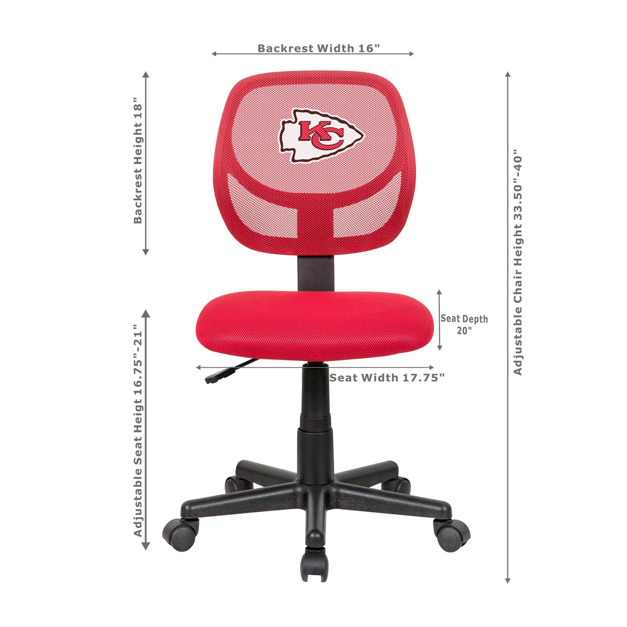 496-1006, Kansas City KC, Chiefs, Armless, Desk, Task, Chair, FREE SHIPPING, NFL, Imperial
