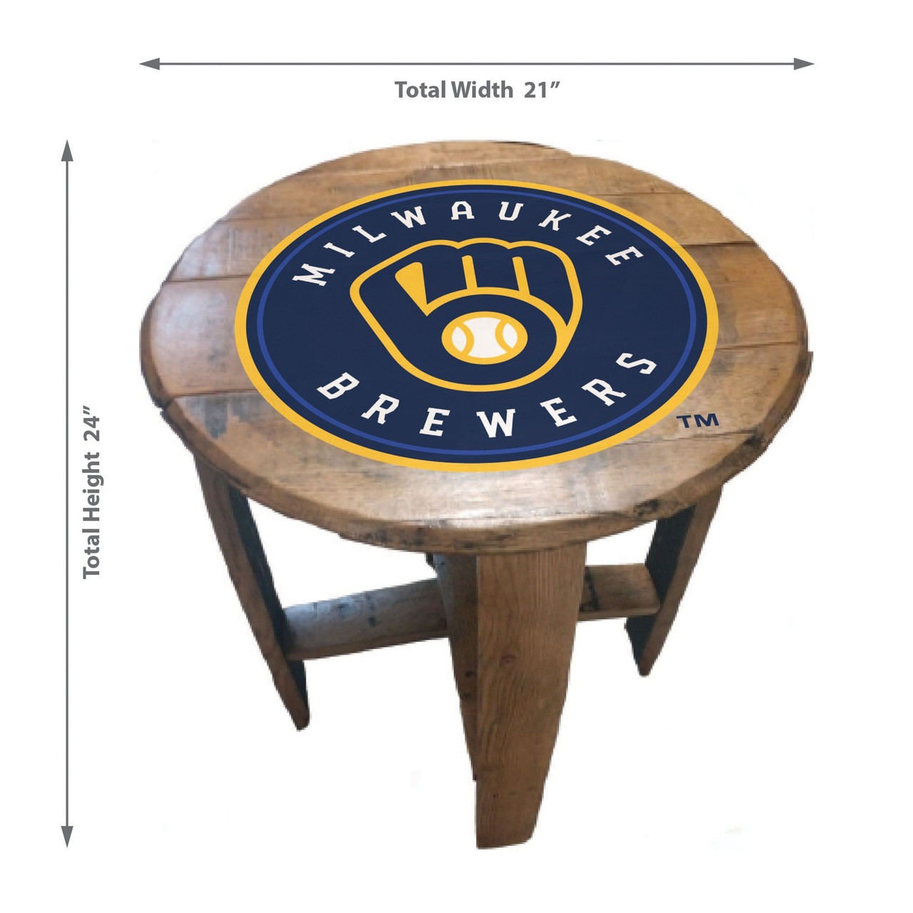 629-2027, Milwaukee, Brewers, MIL,, Oak, Whiskey, Bourbon, Barrel, Table, Side, FREE SHIPPING, MLB, Imperial