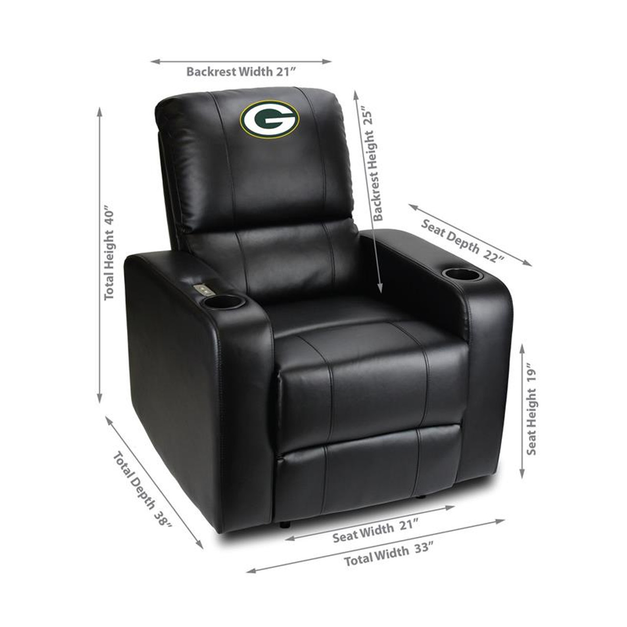 Green Bay, Packers, GB, 117-1001,  Power, Theater, Recliner, Usb Port, Leather, Automatic, NFL, Imperial, 720801170015