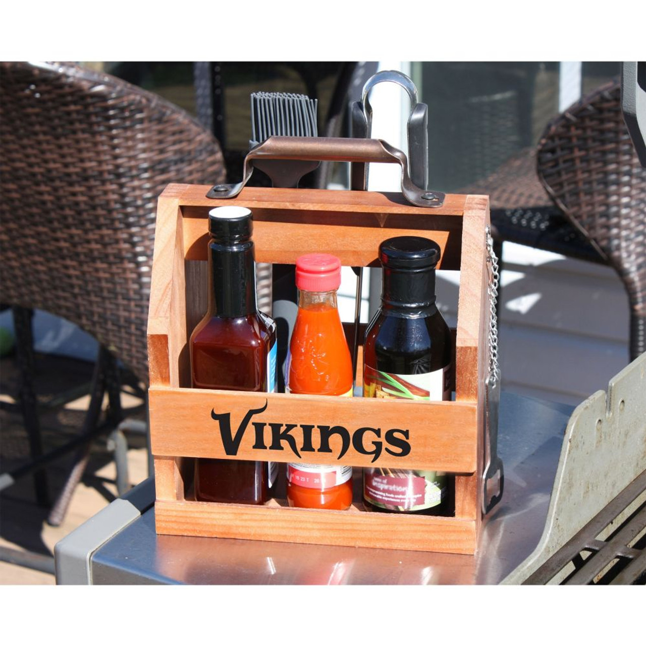 614-1007, 720801915470, Minnesota, Vikings, Min, Wood, BBQ, Caddy, tray, NFL, Imperial