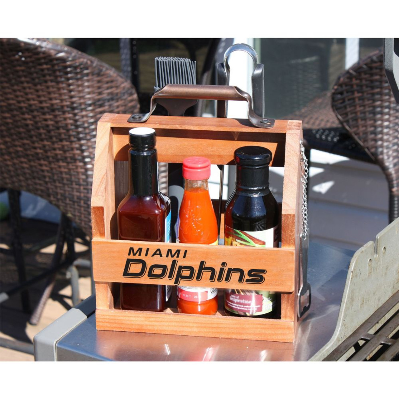 Miami Dolphins Wood BBQ Caddy