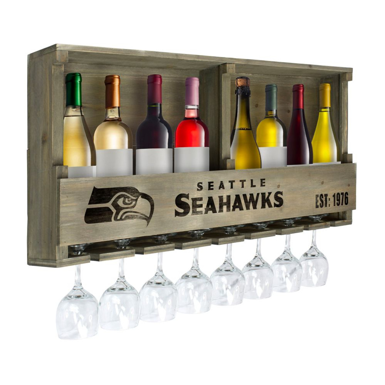 627-1024, Seattle, Sea, Seahawks, Reclaimed, Wood, Bar, Hanging, Back Bar, Shelf, NFL