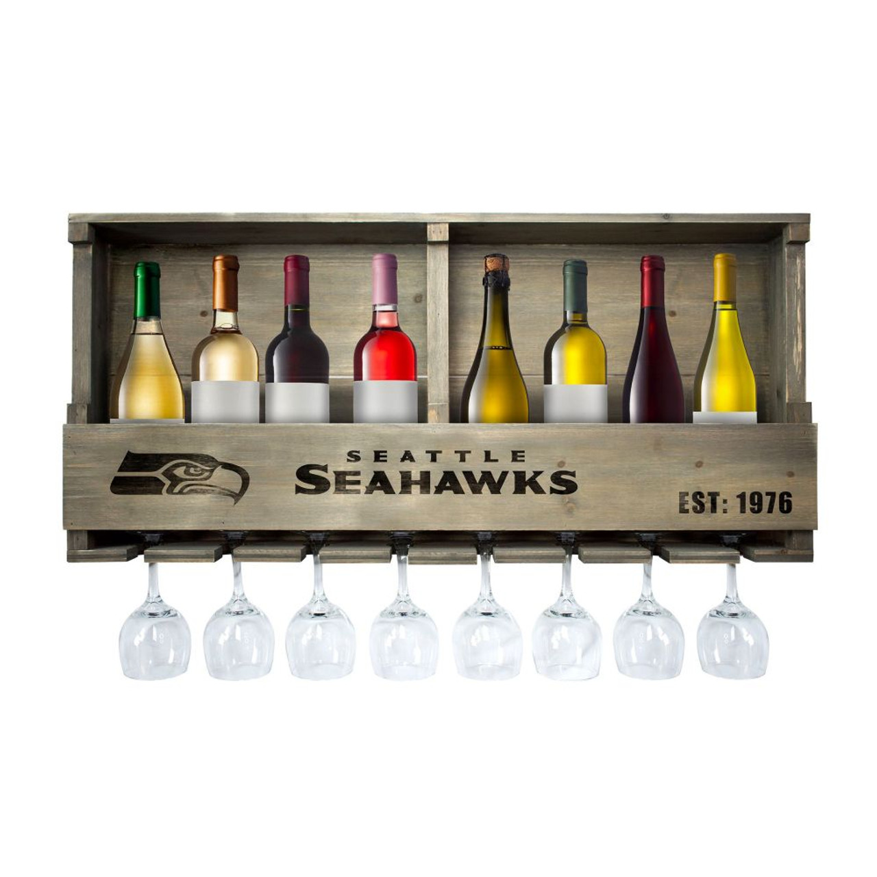 627-1024, Seattle, Sea, Seahawks, Reclaimed, Wood, Bar, Hanging, Back Bar, Shelf, NFL