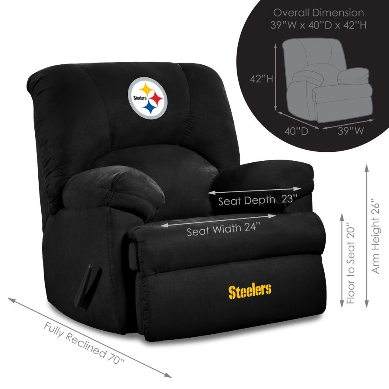 720801590042, , Pittsburgh, Steelers, GM, Recliner, Pit,Microfiber, Imperial, NFL, embroidered logo , 590-1004