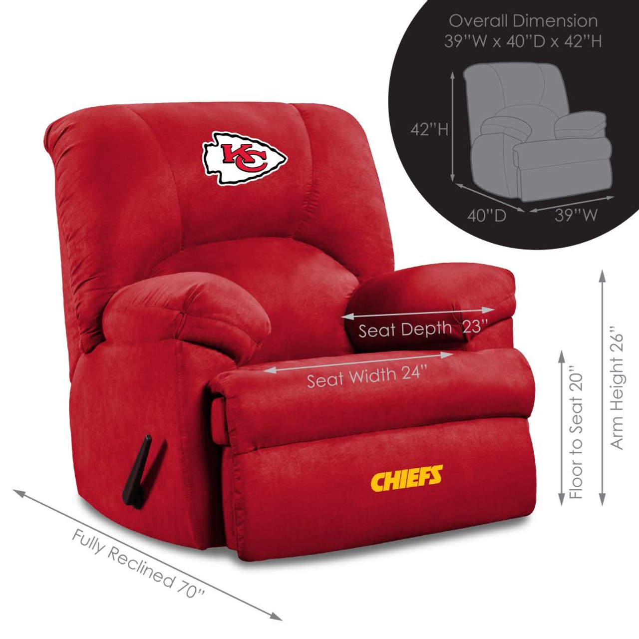 720801590066, , Kansas City, Chiefs, GM, Recliner, KC, Microfiber, Imperial, NFL, embroidered logo , 590-1006