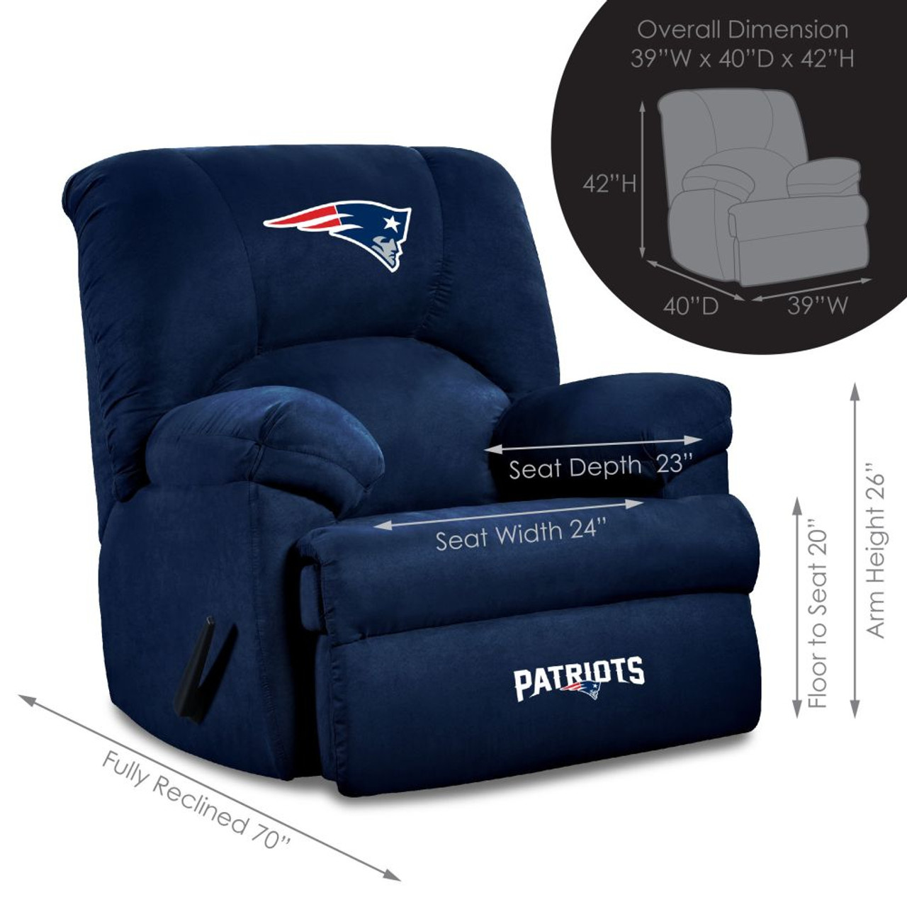 720801590110, , New England, Patriots, GM, Recliner, NE, Pats, Microfiber, Imperial, NFL, embroidered logo , 590-1011