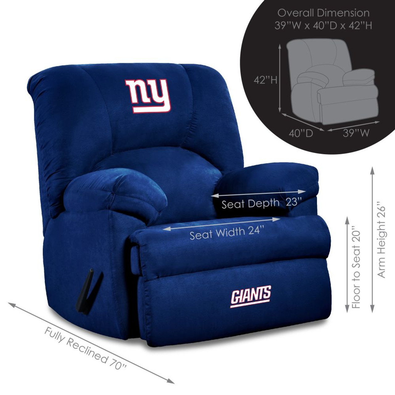 720801590134, , New York, Giants, GM, Recliner, NYG, NY, Microfiber, Imperial, NFL, embroidered logo , 590-1013