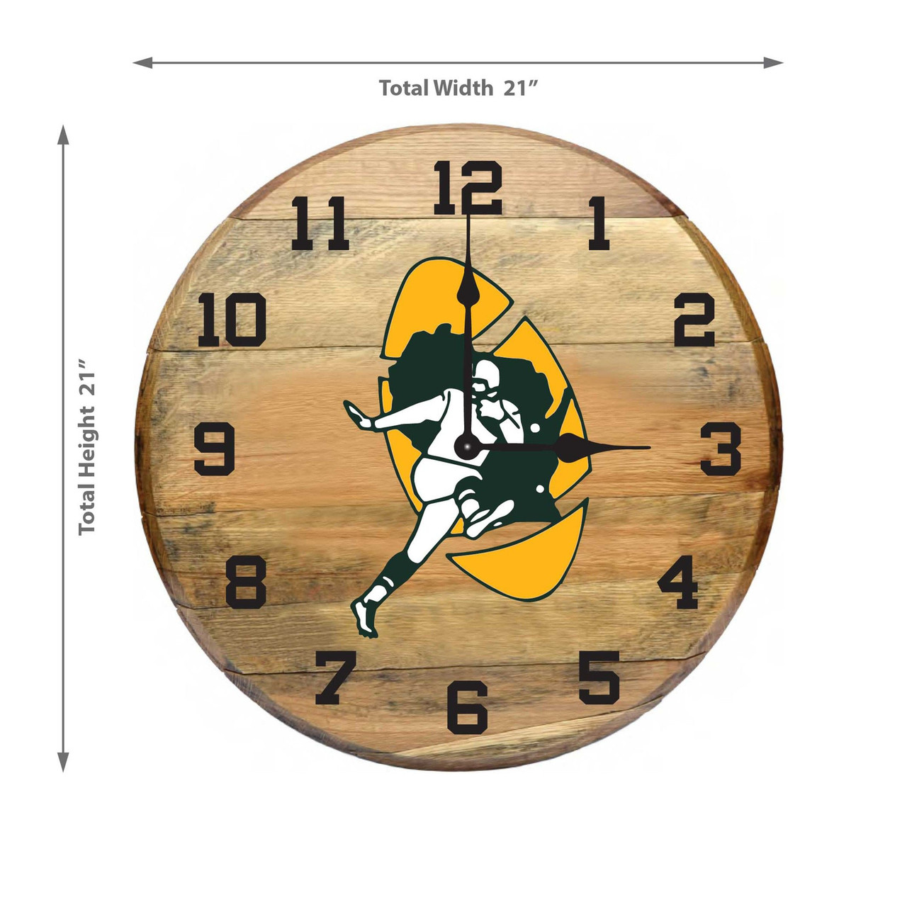 720801000862, 623-1001, Green, Bay, Packers, GB, 21", Barrel, Historical, Clock