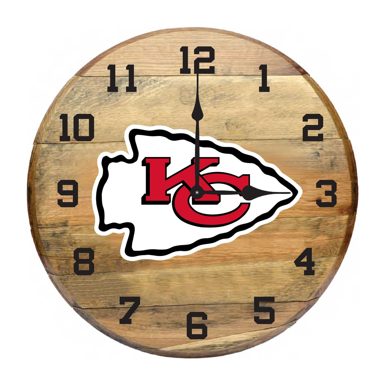 630-1006, Kansas, City, Chiefs, KC, 720801000244, Oak, Barrel, Clock, Kentucky, oak charred, whiskey, top, NFL