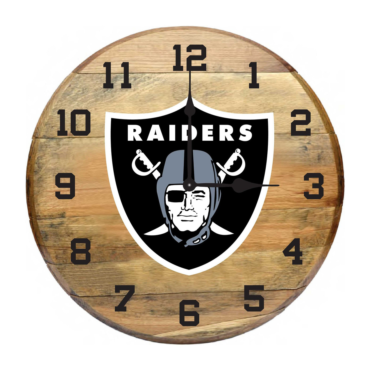 630-1010, Las, Vegas, Raiders, LV, 720801000268, Oak, Barrel, Clock, Kentucky, oak charred, whiskey, top, NFL