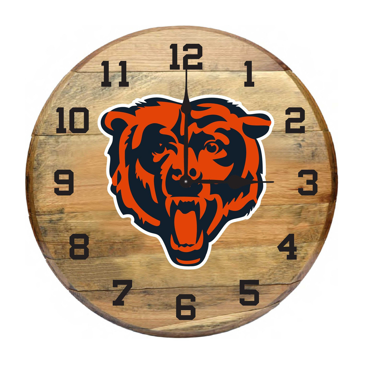 630-1019, Chicago Bears, CHI, 720801000312, Oak, Barrel, Clock, Kentucky, oak charred, whiskey, top, NFL