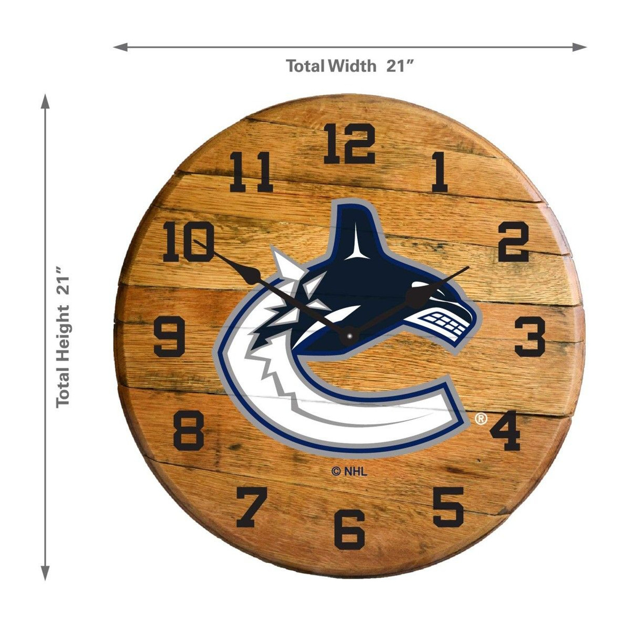 Vancouver Canucks Oak Barrel Clock