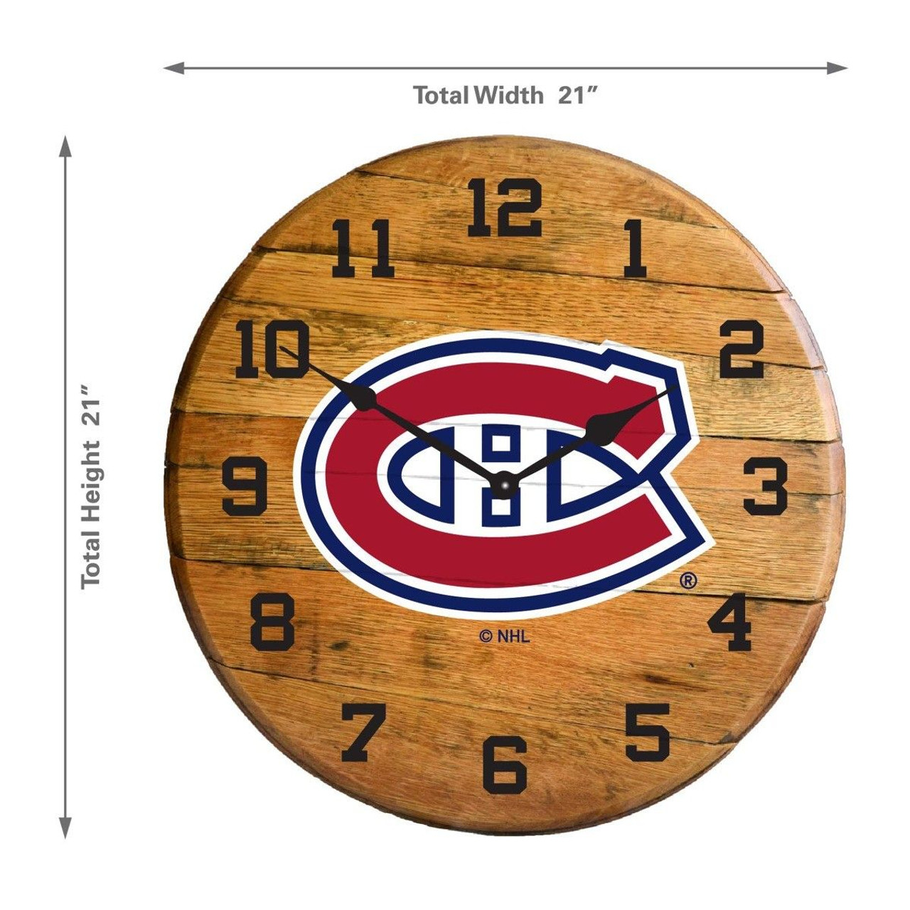 630-4009, Montreal, Canadiens, MON, 720801956886, Oak, Barrel, Clock, Kentucky oak
