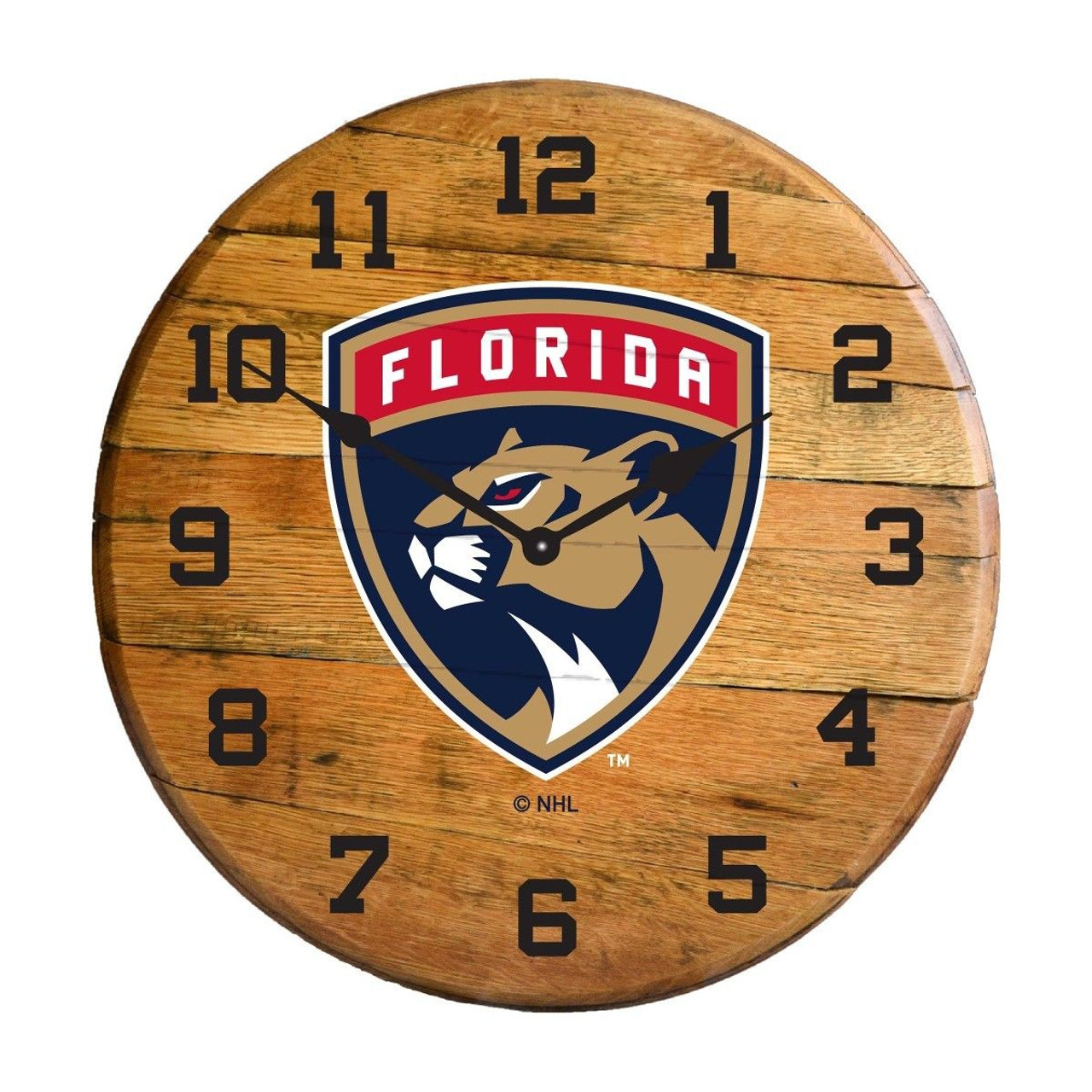 630-4021, Florida, Panthers, 720801957005, Oak, Barrel, Clock, Kentucky oak