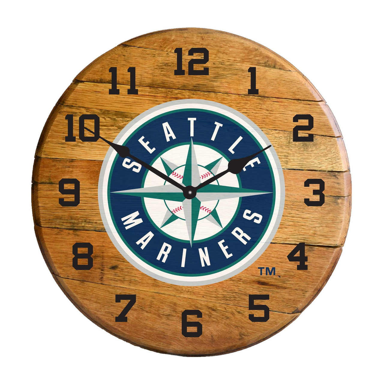 630-2009, Seattle, Mariners, SEA, 720801909431, Oak, Barrel, Clock, Kentucky oak