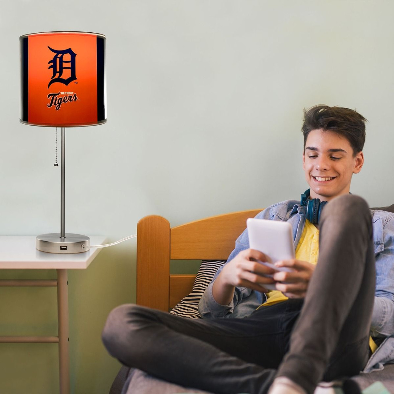 DET, Detroit, Tigers, Chrome,19", Lamp, USB, Desk, Table, MLB, Imperial, 720801008585