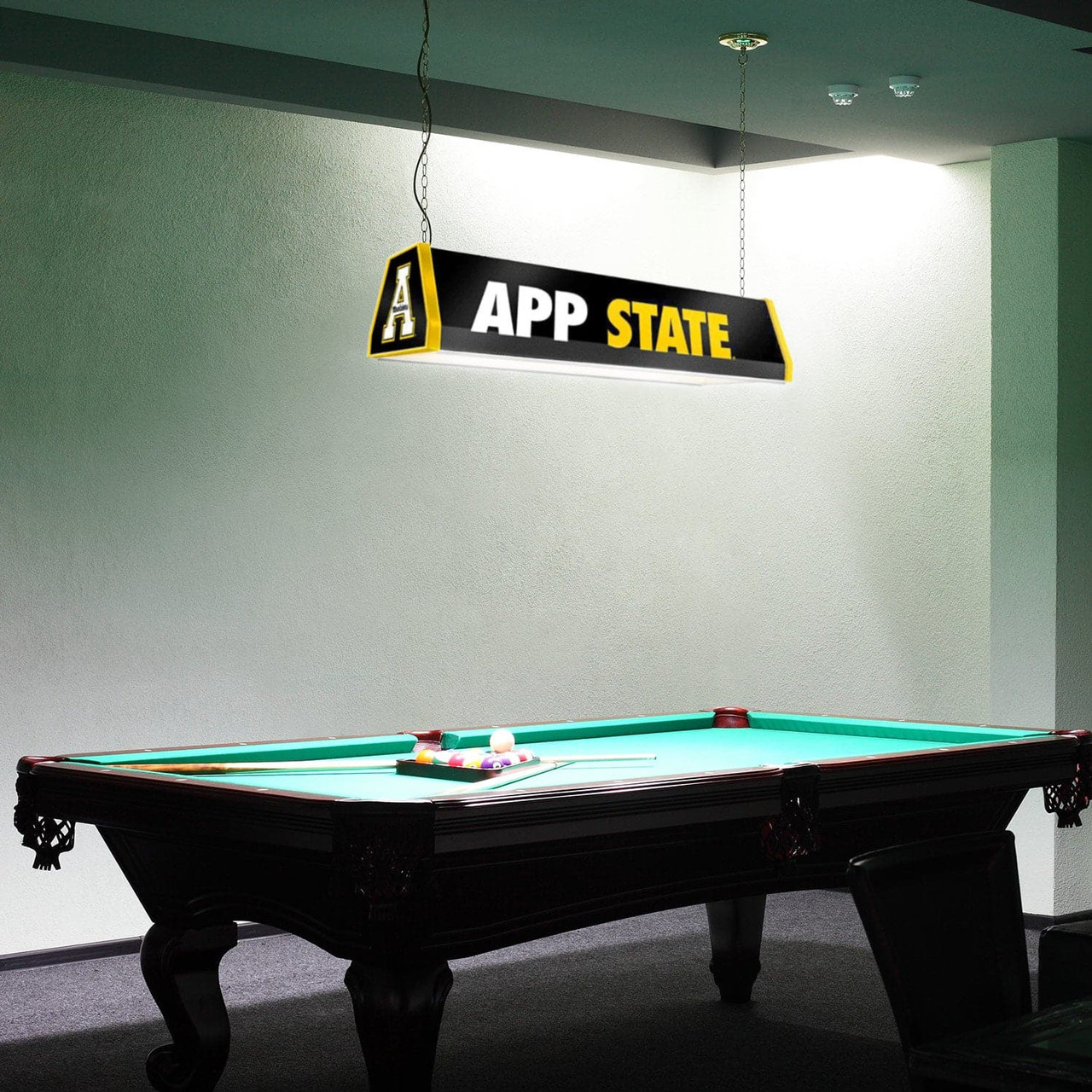 Appalachian State, App, Mountaineers, University of, Standard, Billiard, Pool, Table Light, 2-Colors, Black, Red, Logo, NCAPST-310-01, The-Fan Brand, 686082105811