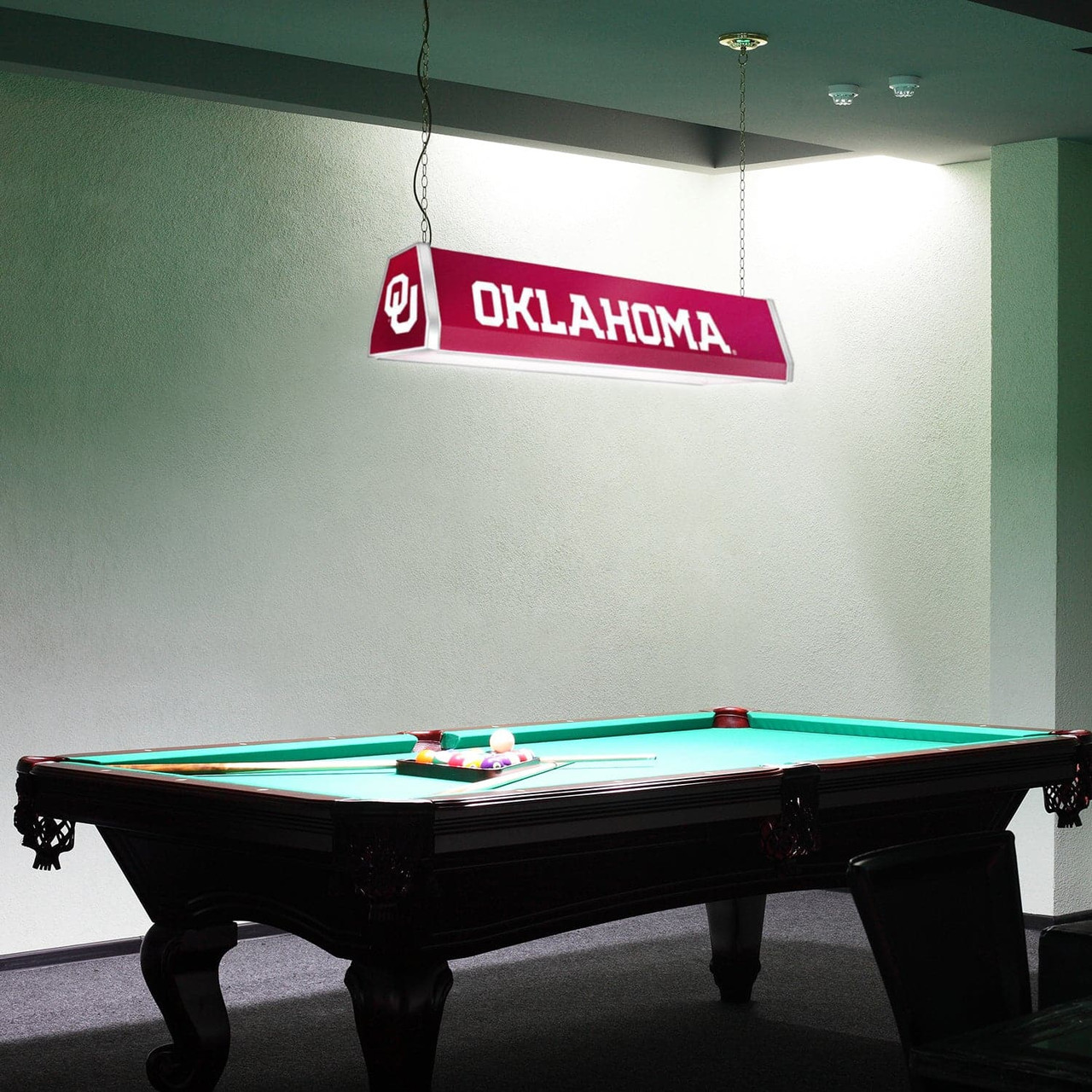 OK, Oklahoma, Sooners, University of, Standard, Billiard, Pool, Table Light, 2-Colors, Black, Red, Logo, NCOKLA-310-01, The-Fan Brand, 666703460581