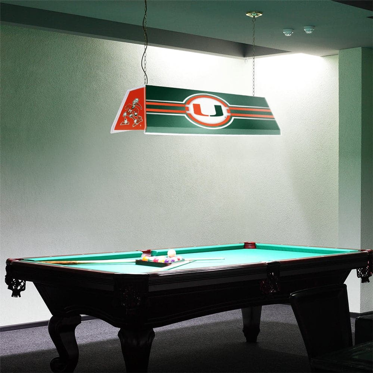 Miami, MIA, Canes, Hurricanes,  Edge Glow, Billiard, Pool, Table, Light, The Fan Brand, NCMIAM-320-01A, NCMIAM-320-01B, 687181910726