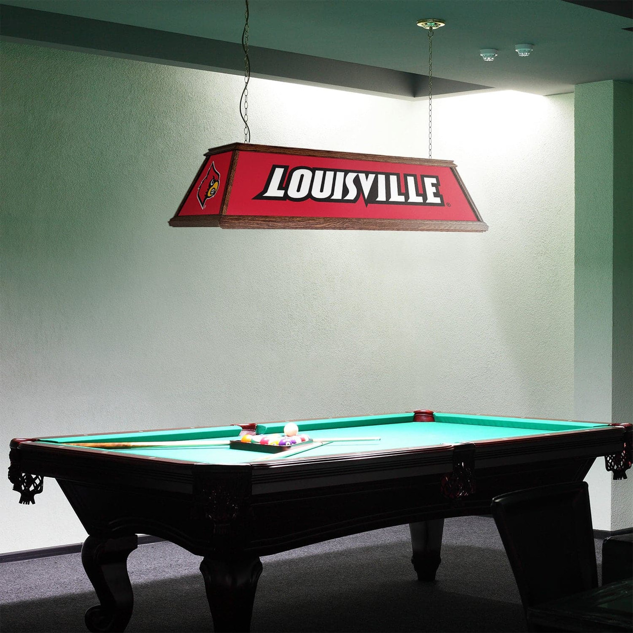 Louisville, Cardinals, Premium, Wood, Billiard, Pool, Table, Light, Lamp, NCLOUS-330-01A, NCLOUS-330-01B, The Fan-Brand, 687747755853