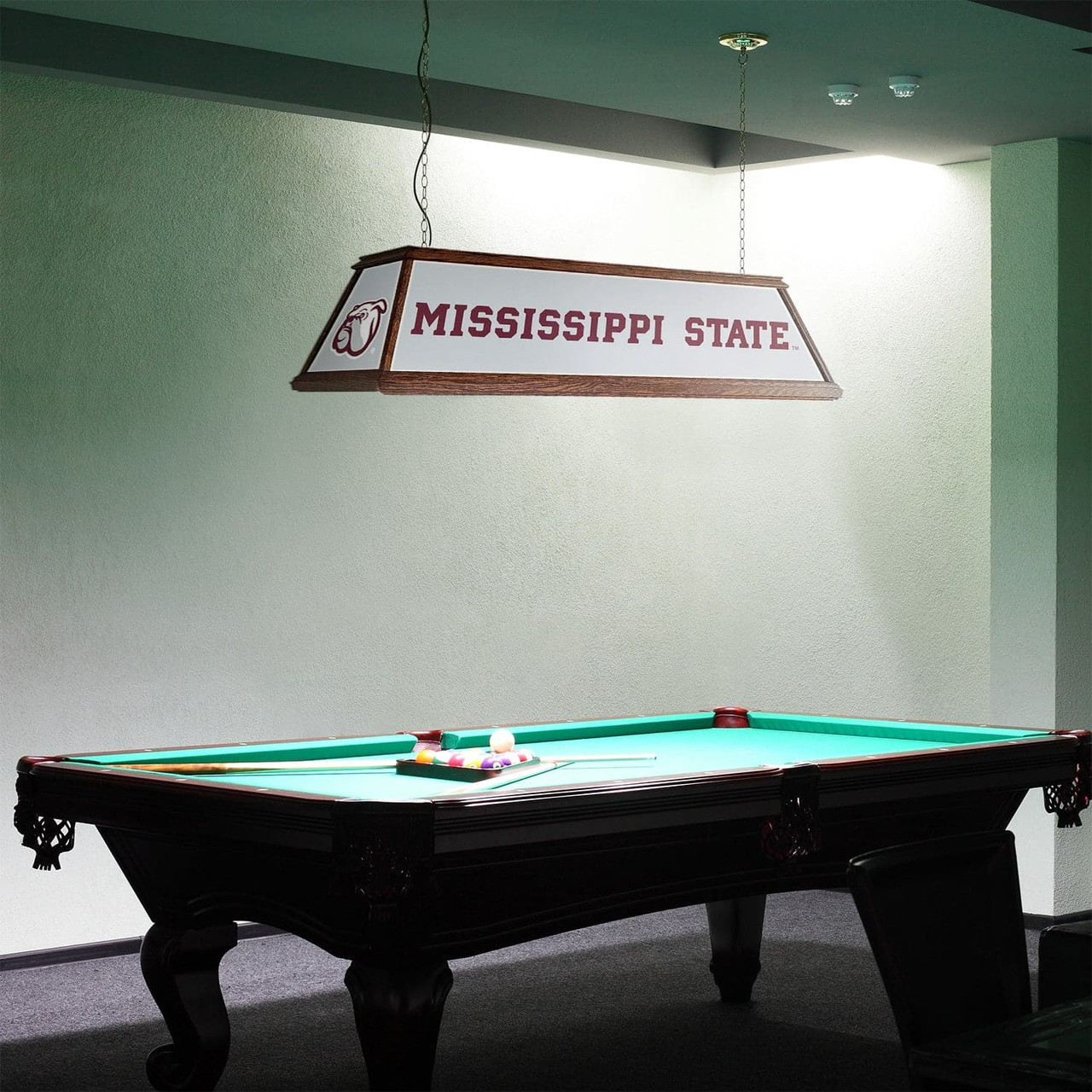 MS, Mississippi, ST, State, Bulldogs, Dogs, Premium, Wood, Billiard, Pool, Table, Light, Lamp, NCMSST-330-01A, NCMSST-330-01B, The Fan-Brand, 687181910061