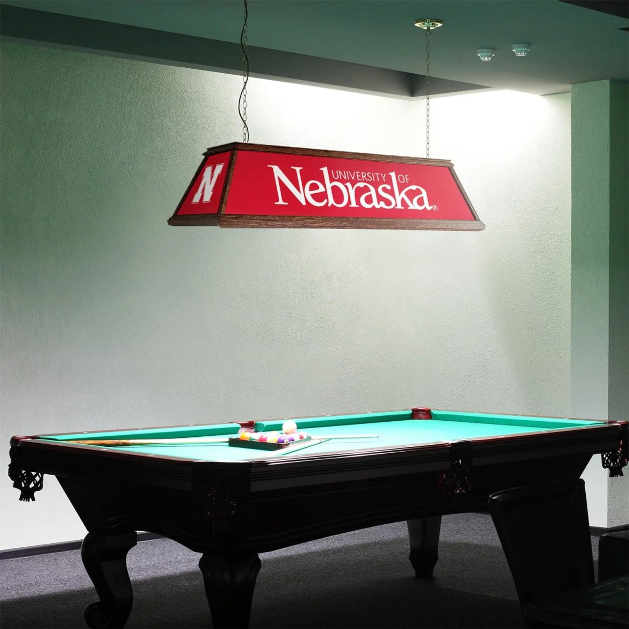 Nebraska, Cornhuskers, Premium, Wood, Billiard, Pool, Table, Light, Lamp, NCNEBR-330-01, The Fan-Brand, 666703463407