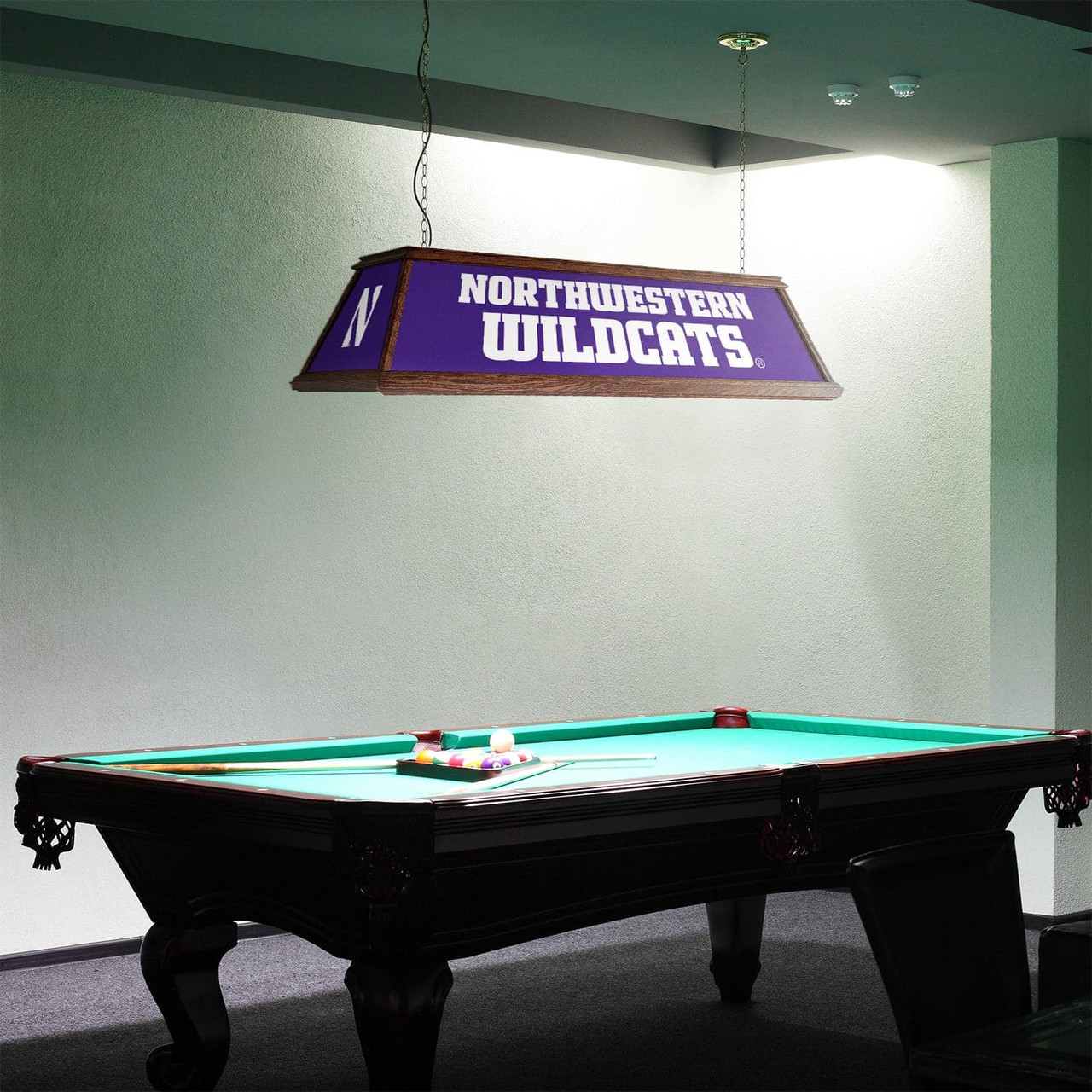 Northwestern Wildcats: Premium Wood Purple Pool Table Light