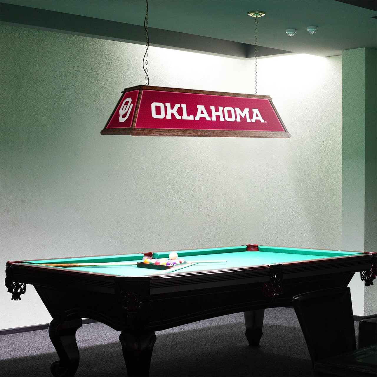 OK, Oklahoma, Sooners, Premium, Wood, Billiard, Pool, Table, Light, Lamp, NCOKLA-330-01, The Fan-Brand, 686082105682