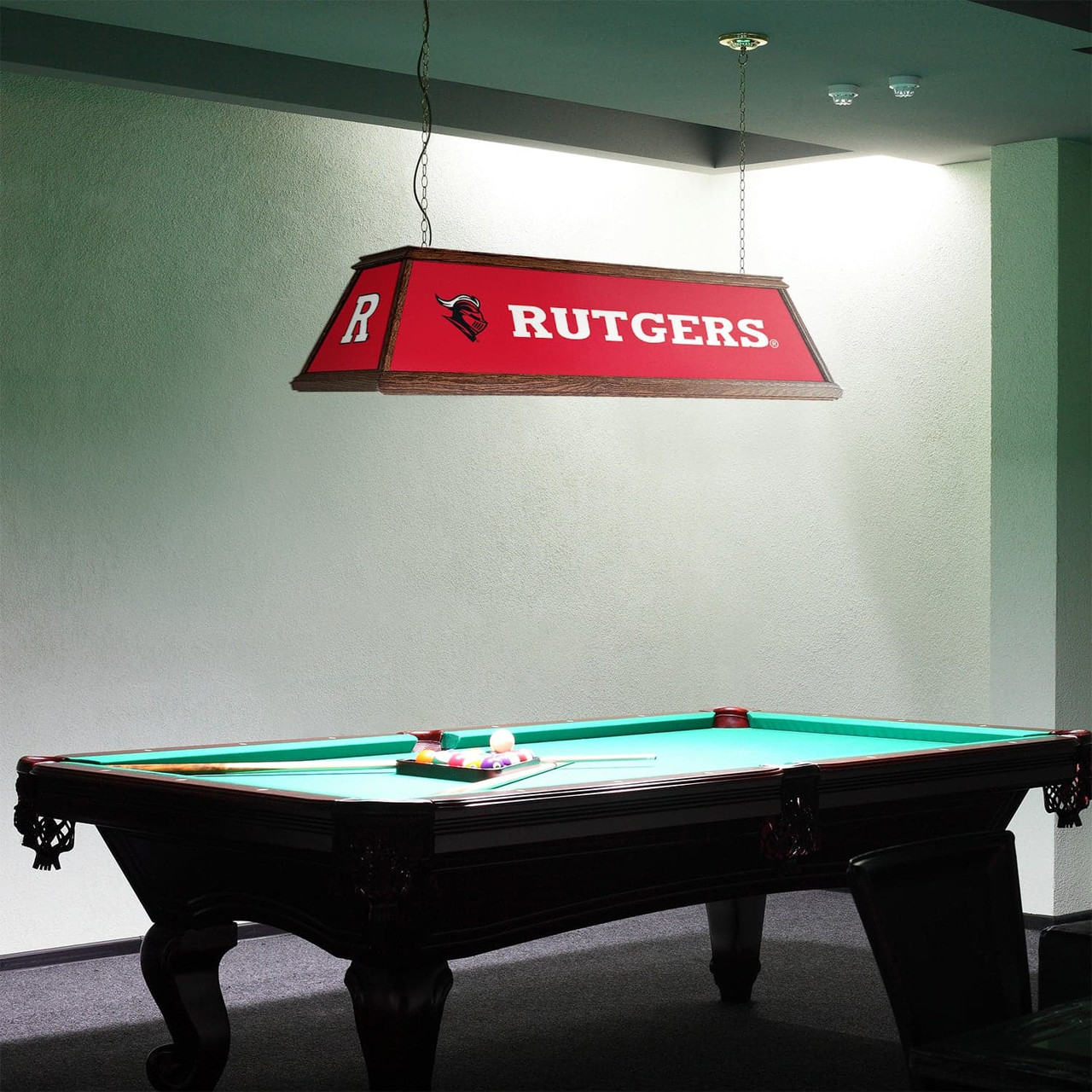 Rutgers, Scarlet, Knights, Premium, Wood, Billiard, Pool, Table, Light, Lamp, NCRTGR-330-01A, NCRTGR-330-01B, The Fan-Brand, 689481023366