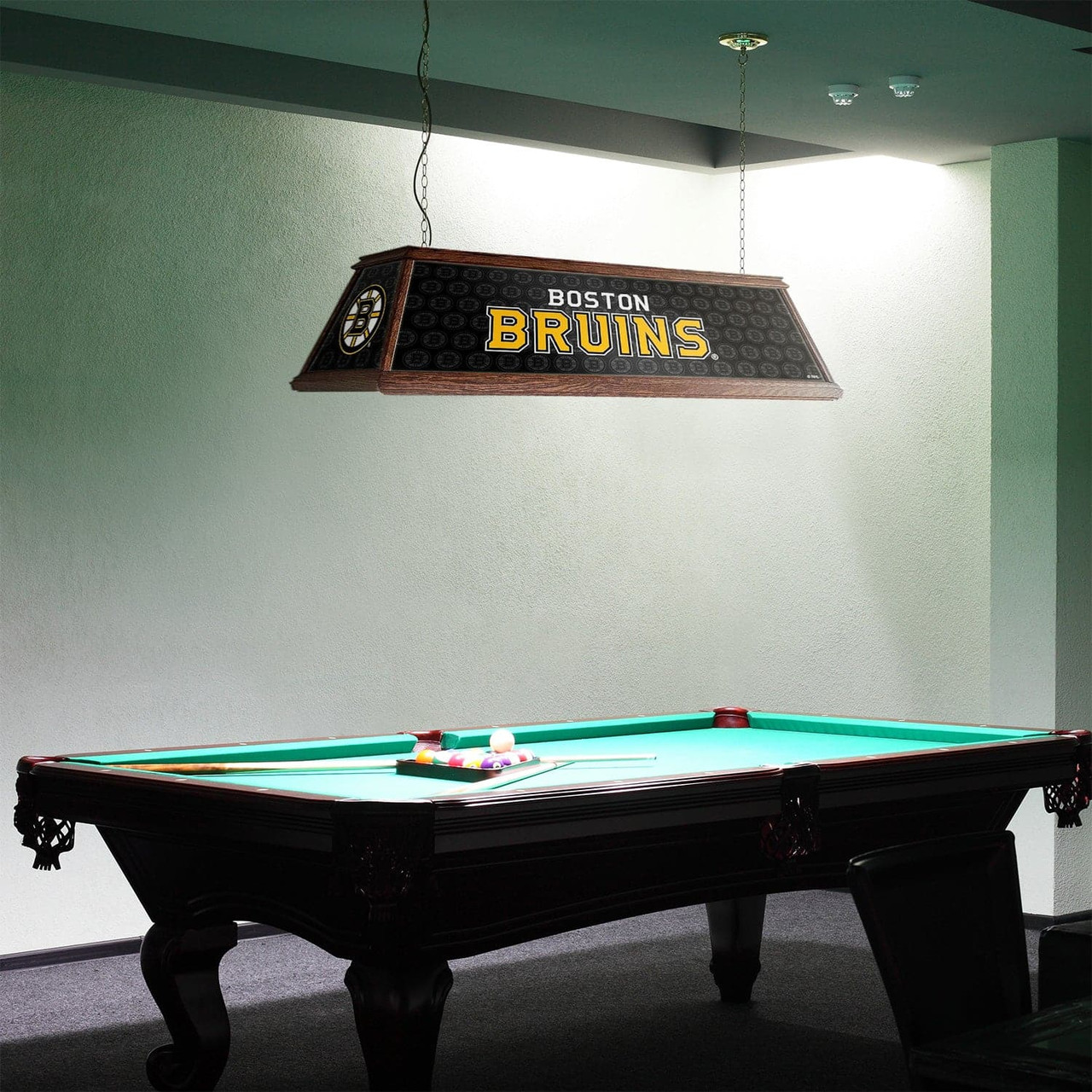 Boston, Bruins, BOS, Premium Wood, 4-ft, Florescent, Wooden, Pool, Billiard, Table, Light, lamp, NHL, The Fan-Brand, 686082113571