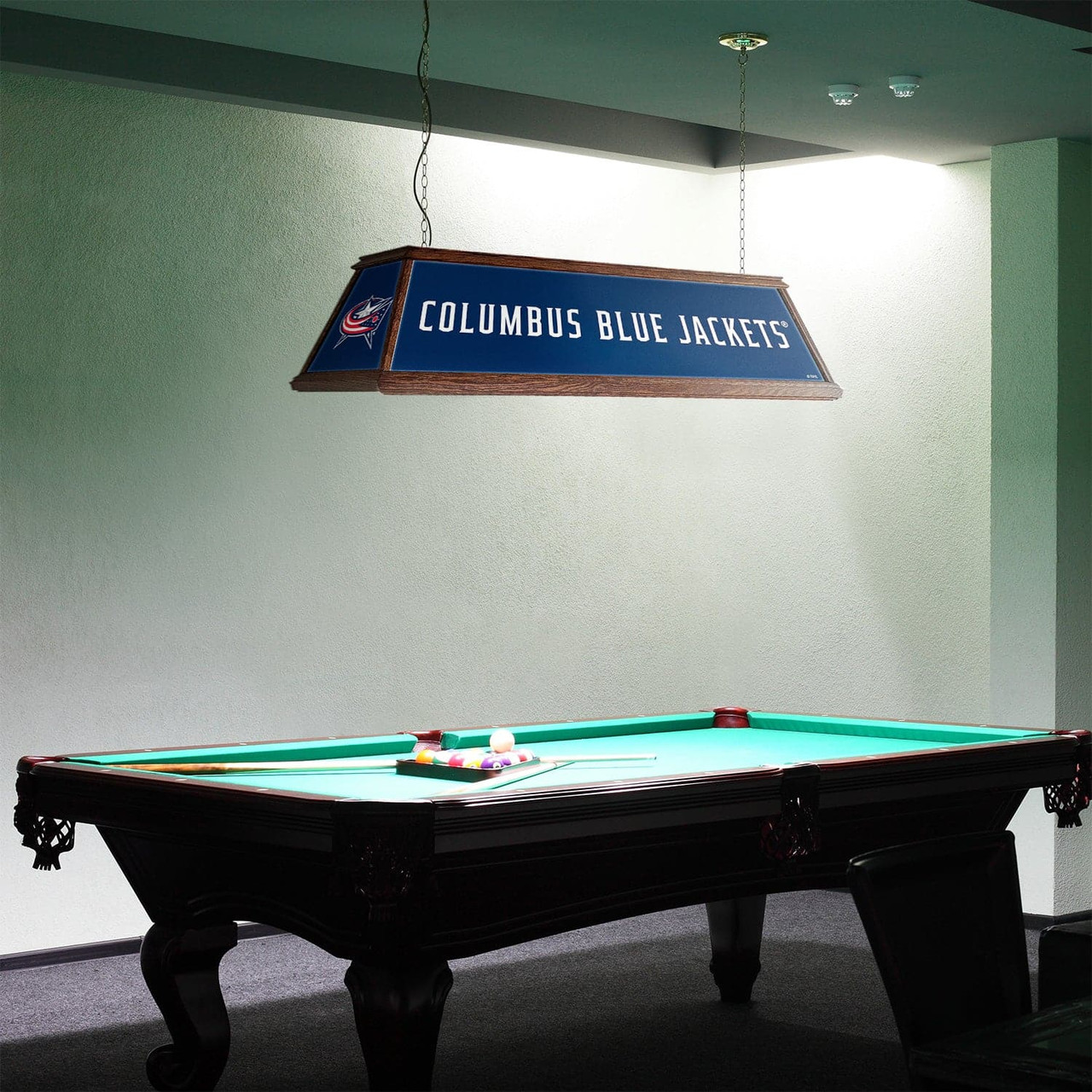 Columbus, COL, Blue, Jackets, Premium Wood, 4-ft, Florescent, Wooden, Pool, Billiard, Table, Light, lamp, NHL, The Fan-Brand, 686082113168