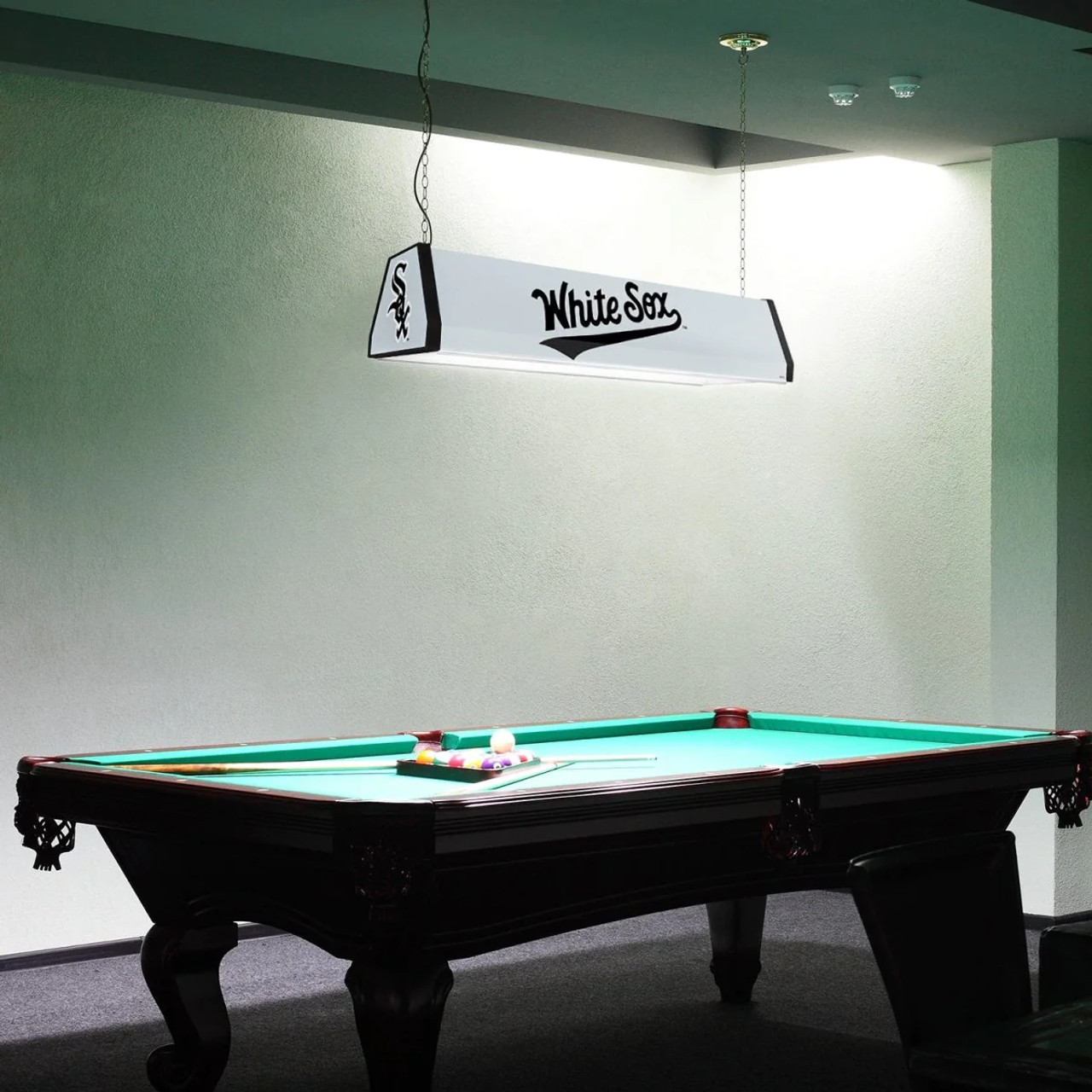 MBWHITE SOX-310-01B, Chicago, Chi, White, Sox, CHIC, Whitesox,  Standard, Billiard, Pool, Table, Light, Lamp, "B" Version, MLB, The Fan-Brand, 704384966784