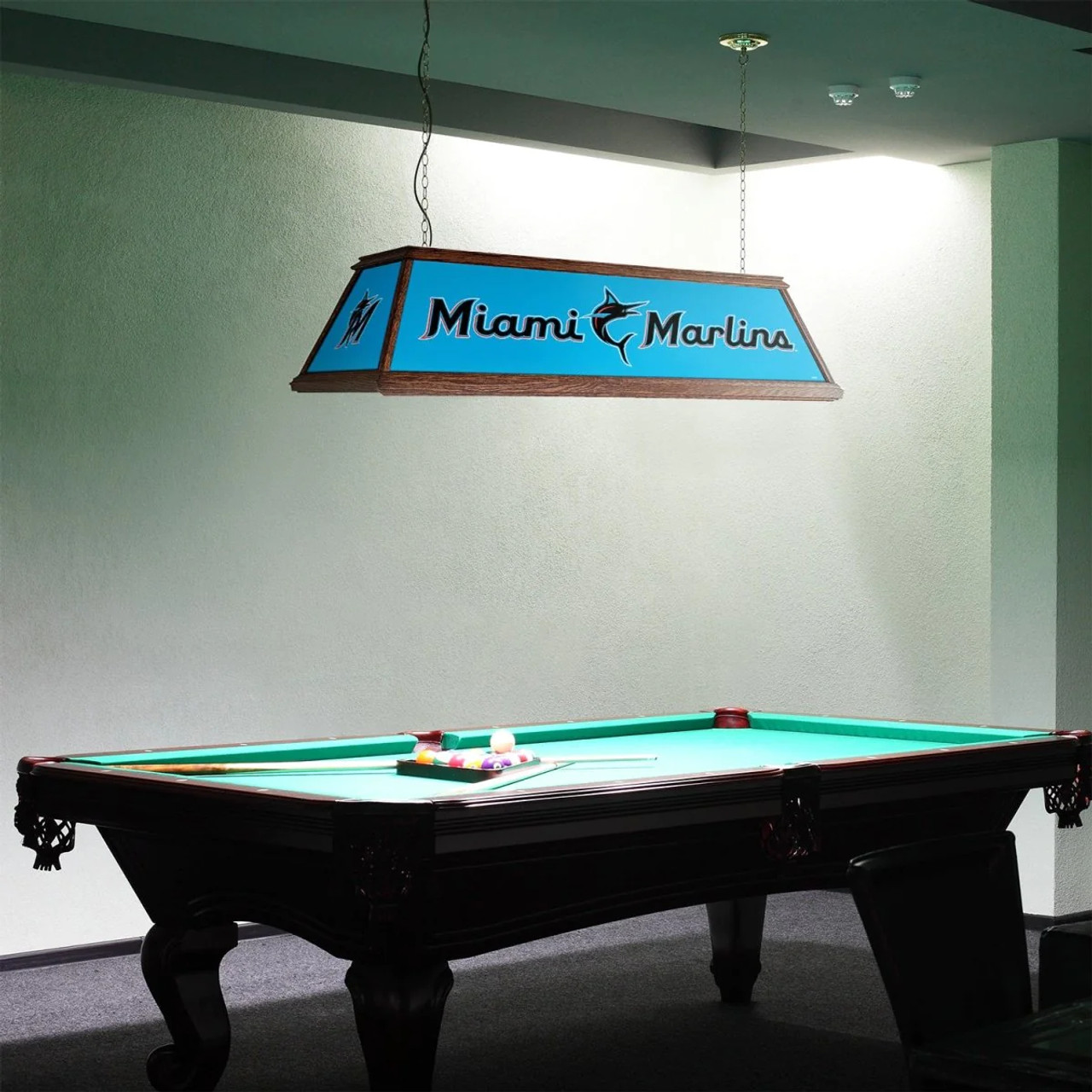 MBMARLINS-330-01B, MIA, FL, Marlins, Premium, Wood, Billiard, Pool, Table, Light, Lamp, MLB, The Fan-Brand, "B" Version, 704384966012