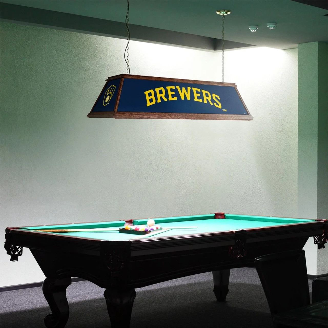 MBBREWERS-330-01A, MIL, Milwaukee, Brewers, Premium, Wood, Billiard, Pool, Table, Light, Lamp, MLB, The Fan-Brand, "A" Version, 704384966043