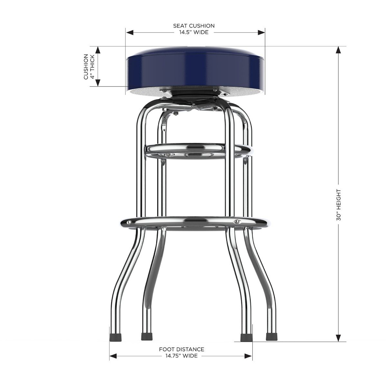 720801323879, Denver, Broncos, Den, 30", Chrome, Bar, Stool, 680-1003, 26-1001, NFL, Imperial